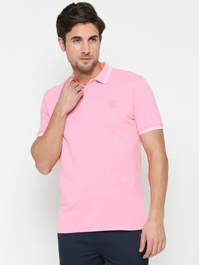 Being Human Regular Fit Men Polo Neck T-Shirts-Peach Parfait
